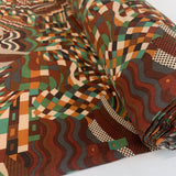 Pima Cotton Lawn Gustav Brown Abstract Dress Fabric Brown Green Nude Orange Roll