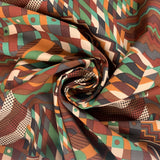 Pima Cotton Lawn Gustav Brown Abstract Dress Fabric Brown Green Nude Orange Swirl