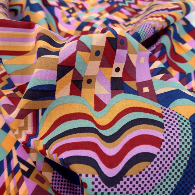 Pima Cotton Lawn Gustav Lilac Multicoloured Geometric Cotton Lawn Shirting Dress Fabric Close Up Fabric Photo
