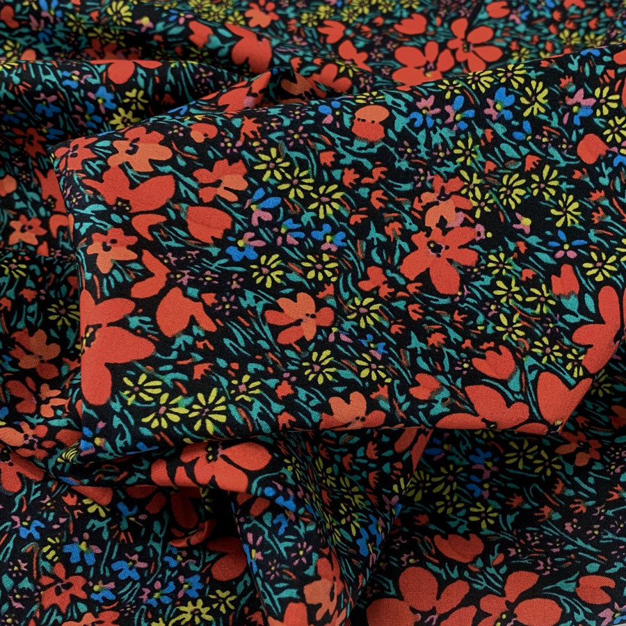 Pima Cotton Lawn In The Dark Black Floral Multicoloured Design Fine Cotton Lawn Dress Shirting Fabric Close Up Fabric Photo