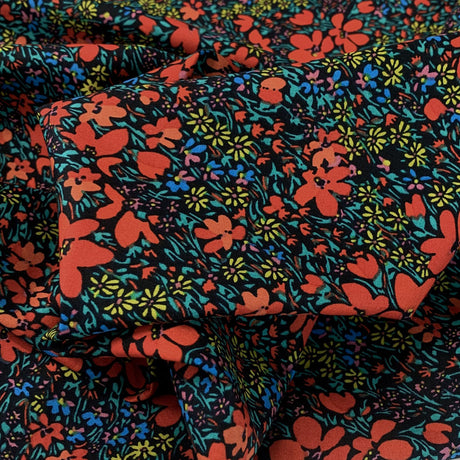 Pima Cotton Lawn In The Dark Black Floral Multicoloured Design Fine Cotton Lawn Dress Shirting Fabric Close Up Fabric Photo