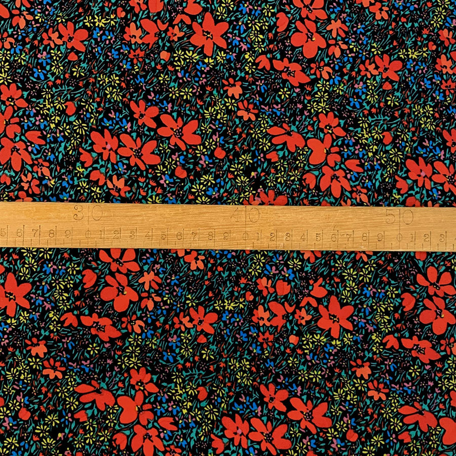 Pima Cotton Lawn In The Dark Black Floral Multicoloured Design Fine Cotton Lawn Dress Shirting Fabric Scale Fabric Photo