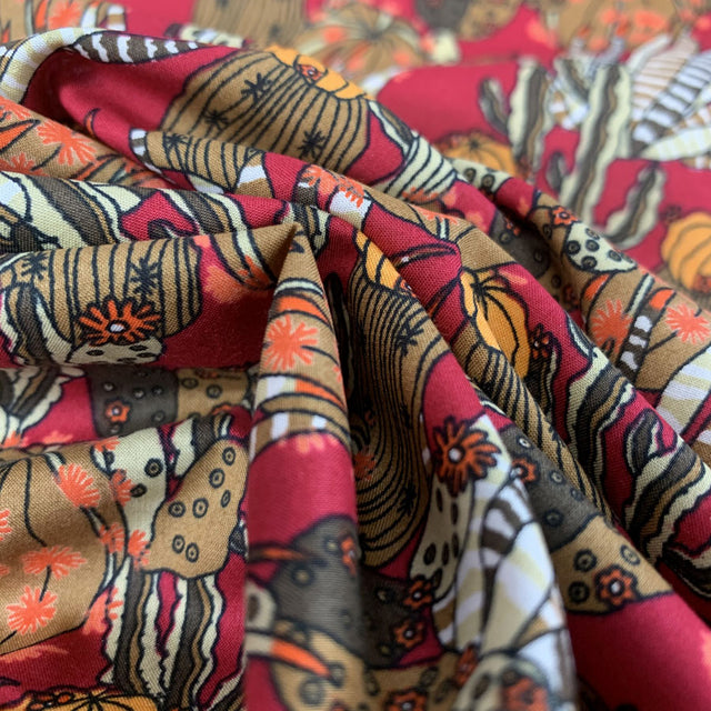 Pima Cotton Lawn Joshua Tree Red Orange Cactus Plants Cotton Lawn Dress Fabric Close Up Fabric Photo