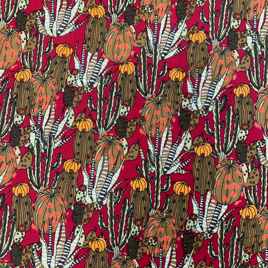 Pima Cotton Lawn Joshua Tree Red Orange Cactus Plants Cotton Lawn Dress Fabric Pattern Fabric Photo