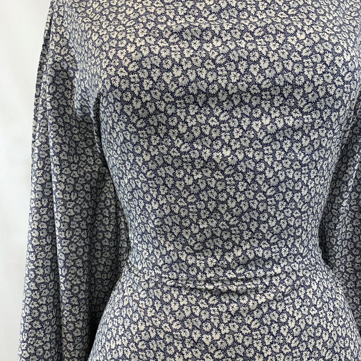 Pima Cotton Lawn Leaf Navy Fine Cotton Lawn Leaf Pattern Close Up Drape Waist Fabric Photo Custom