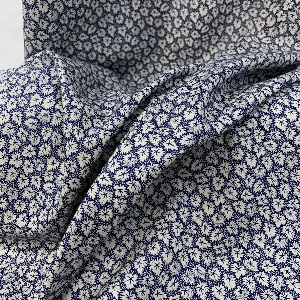 Pima Cotton Lawn Leaf Navy Fine Cotton Lawn Leaf Pattern Close Up Fabric Photo Custom