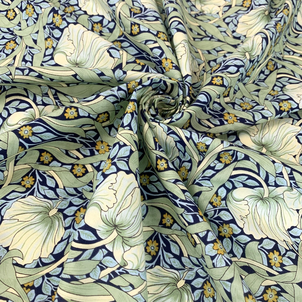 Pima Cotton Lawn Morris Mint Cotton Dress Fabric Swirl