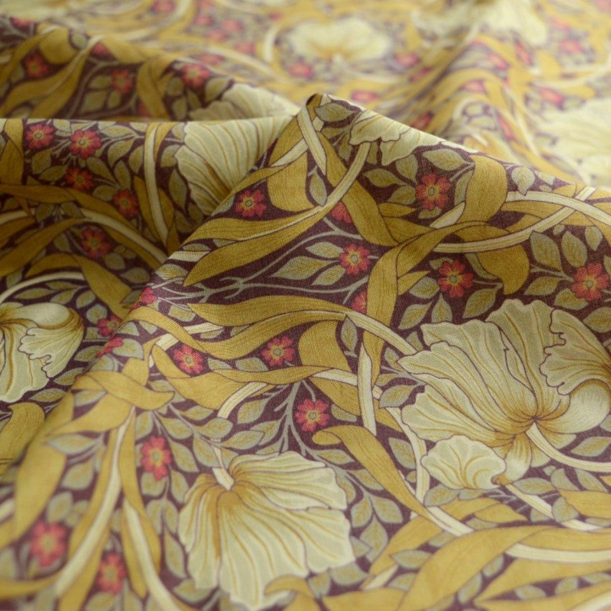 Pima Cotton Lawn Morris Ochre Cotton Dress Fabric Fold