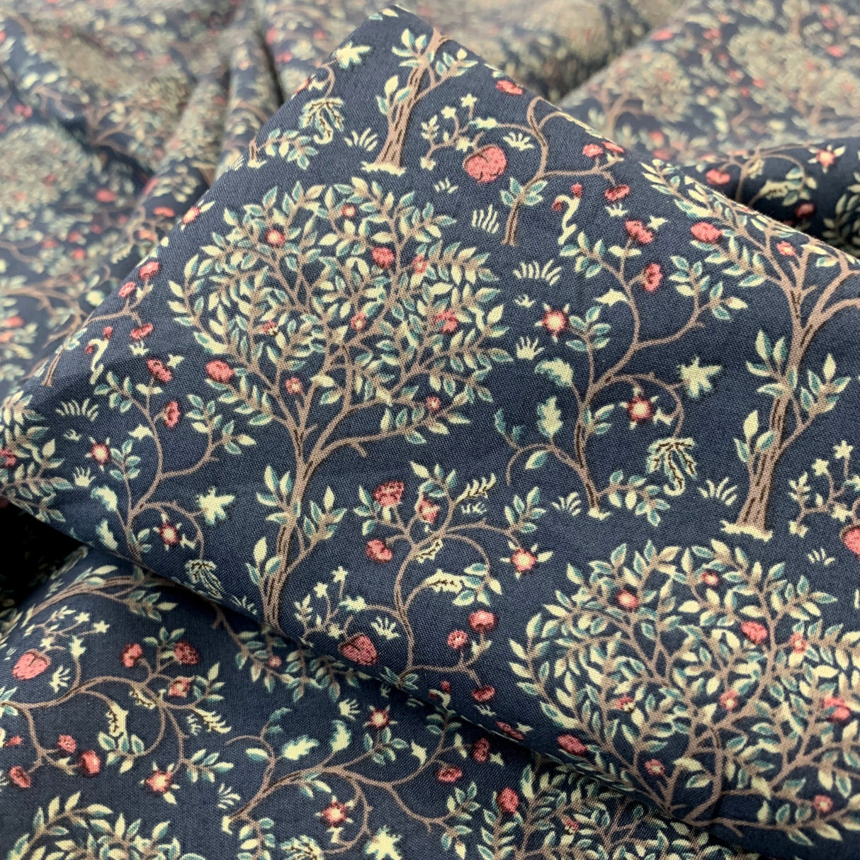 Pima Cotton Lawn Mulberry Tree Blue Cotton Lawn Fabric Cu1
