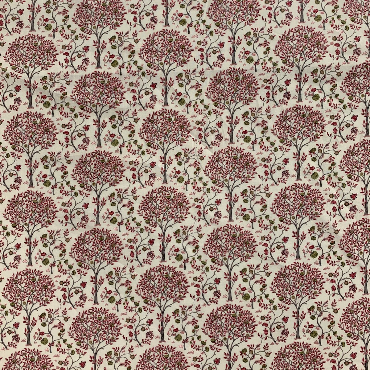 Pima Cotton Lawn Red Pink Beige Cream Trees Pattern
