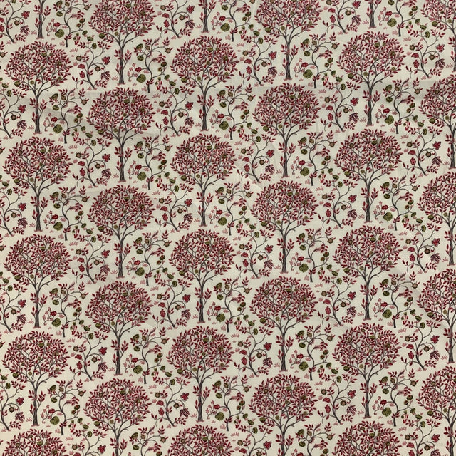 Pima Cotton Lawn Red Pink Beige Cream Trees Pattern