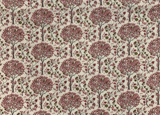 Pima Cotton Lawn Red Pink Beige Cream Trees Pattern