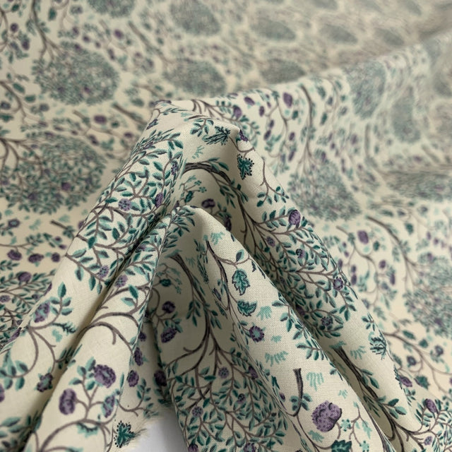 Pima Cotton Lawn Teal Lilac Beige Cream Trees Fold