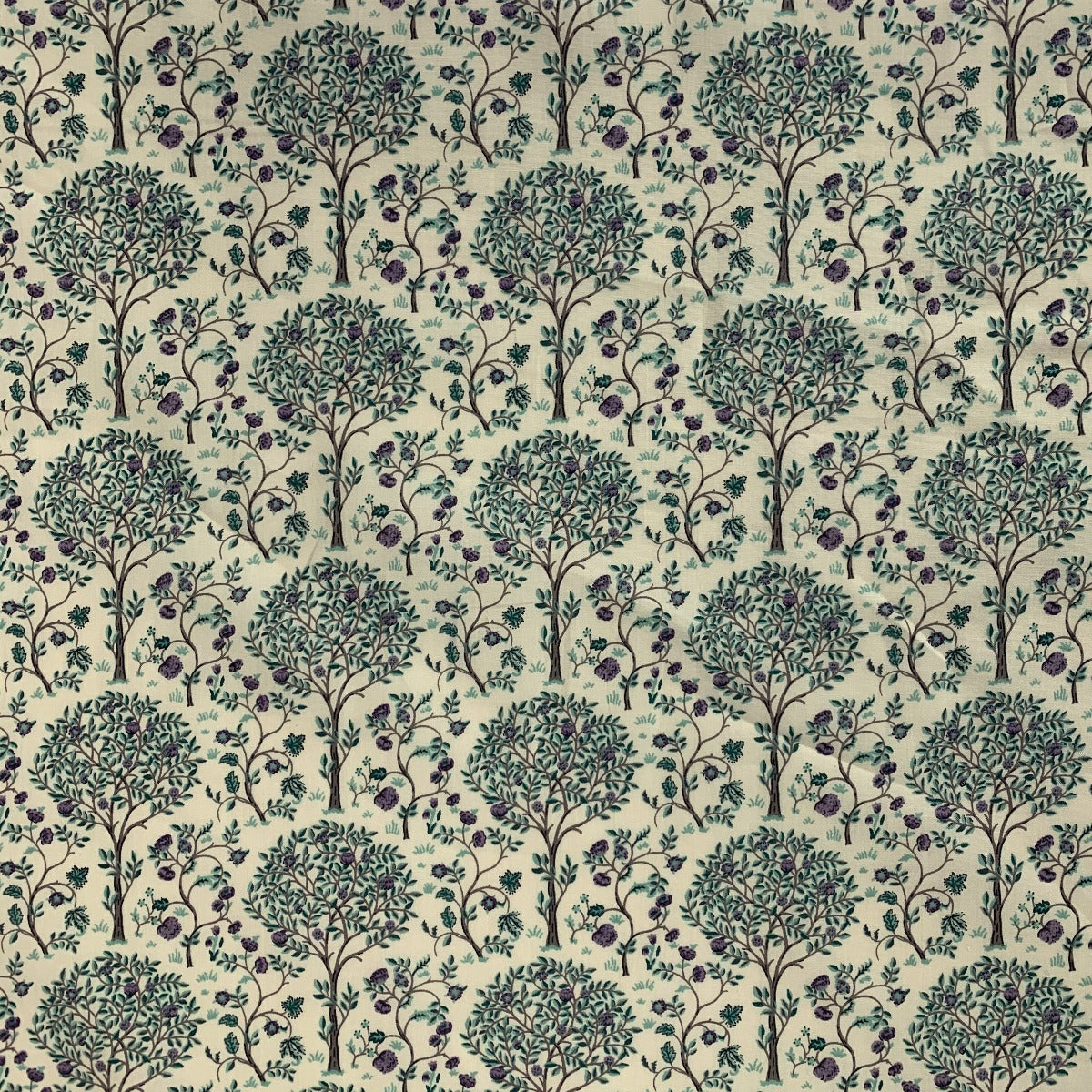 Pima Cotton Lawn Teal Lilac Beige Cream Trees Pattern