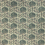 Pima Cotton Lawn Teal Lilac Beige Cream Trees Pattern