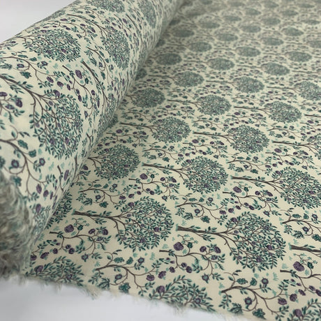 Pima Cotton Lawn Teal Lilac Beige Cream Trees Roll