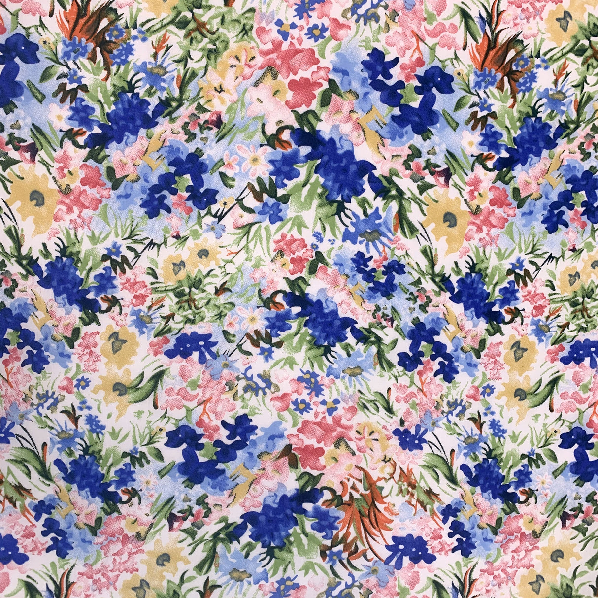Pima Cotton Lawn Tiffany Floral Pink Roual Blue Yellow Cotton Lawn Fabric S