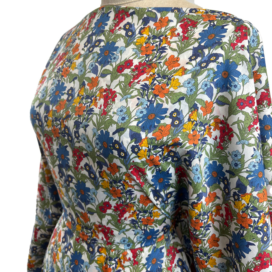 Pima Cotton Lawn Afternoon Delight Multi Coloured Floral Dressmaking Fabric Mannequin Side