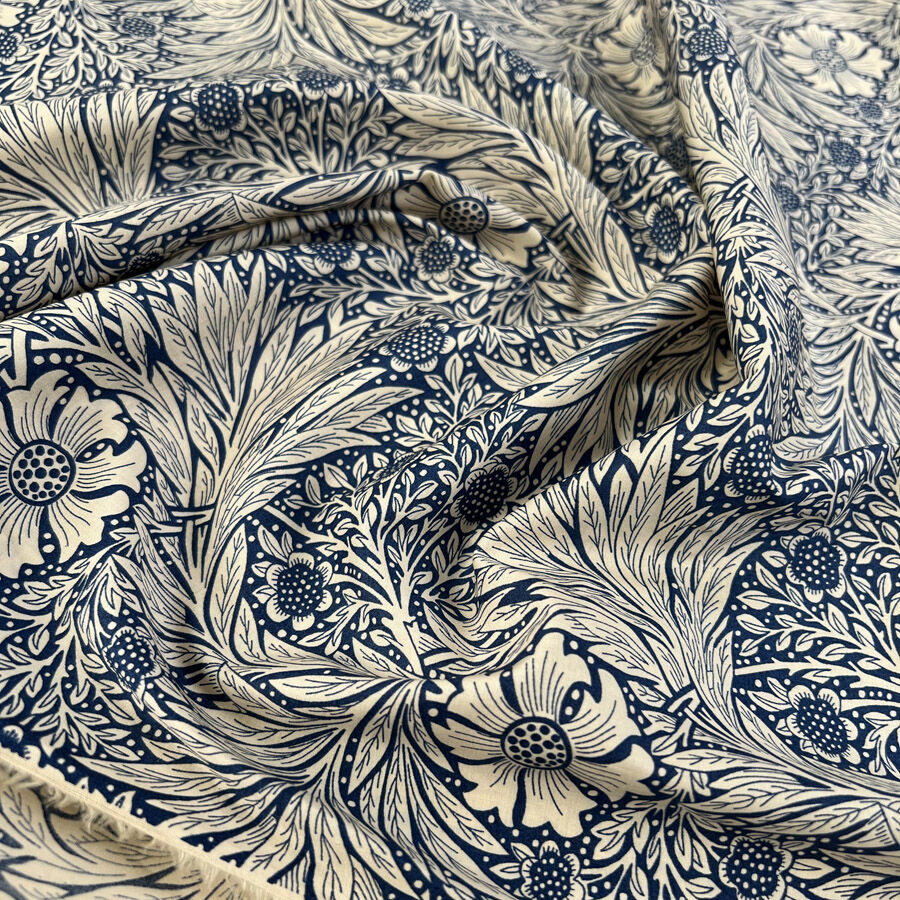 Pima Cotton Lawn Billie Royal Blue Floral Cream Dress Fabric