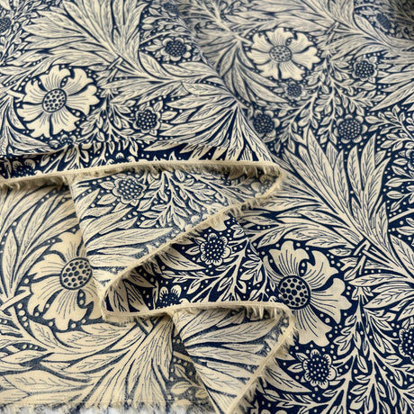 Pima Cotton Lawn Billie Royal Blue Floral Cream Dress Fabric Fold