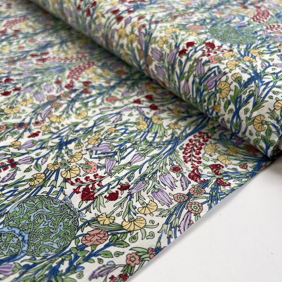 Pima Cotton Lawn Cottage Trail Multicoloured White Floral Dress Fabric Bolt