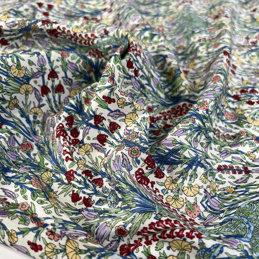 Pima Cotton Lawn Cottage Trail Multicoloured White Floral Dress Fabric
