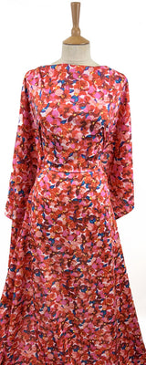 Pima Cotton Lawn Dress Fabric Red Pink Florals Sunset Peony