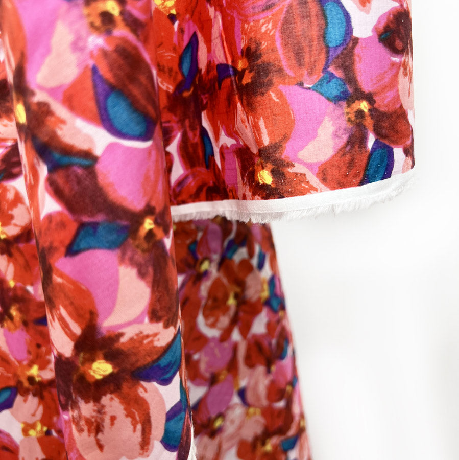Pima Cotton Lawn Dress Fabric Red Pink Florals Sunset Peony Hang 5Bb64546 2C63 4581 A9B9 A500E6C5D26F