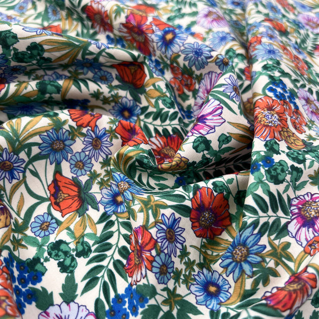 Pima Cotton Lawn Ellen Floral Multicoloured Cream Dress Fabric