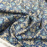 Pima Cotton Lawn Folk Garden Blue Floral Cream Woven Dress Fabric