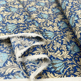 Pima Cotton Lawn Folk Garden Blue Floral Cream Woven Dress Fabric Fold