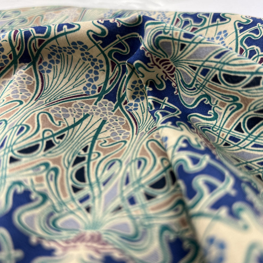 Pima Cotton Lawn Jade Vine Vintage Blue Abstract Dress Fabric