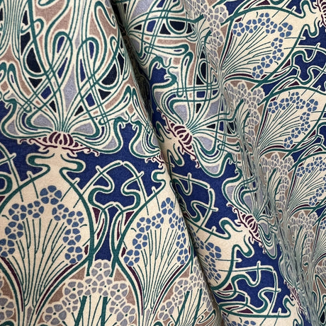 Pima Cotton Lawn Jade Vine Vintage Blue Abstract Dress Fabric Hang