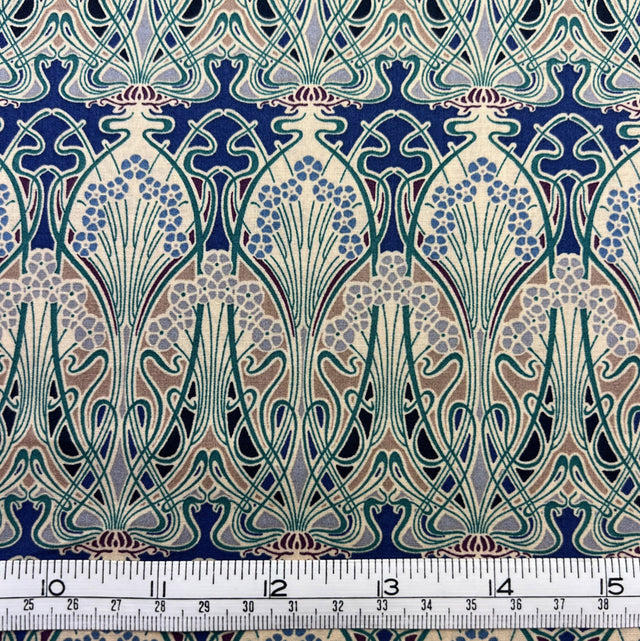 Pima Cotton Lawn Jade Vine Vintage Blue Abstract Dress Fabric Ruler
