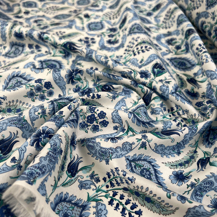 Pima Cotton Lawn Raj Blue Woven Paisley Floral White Dress Fabric Cu 775Ab0C8 E855 47A4 B4B3 144237296098