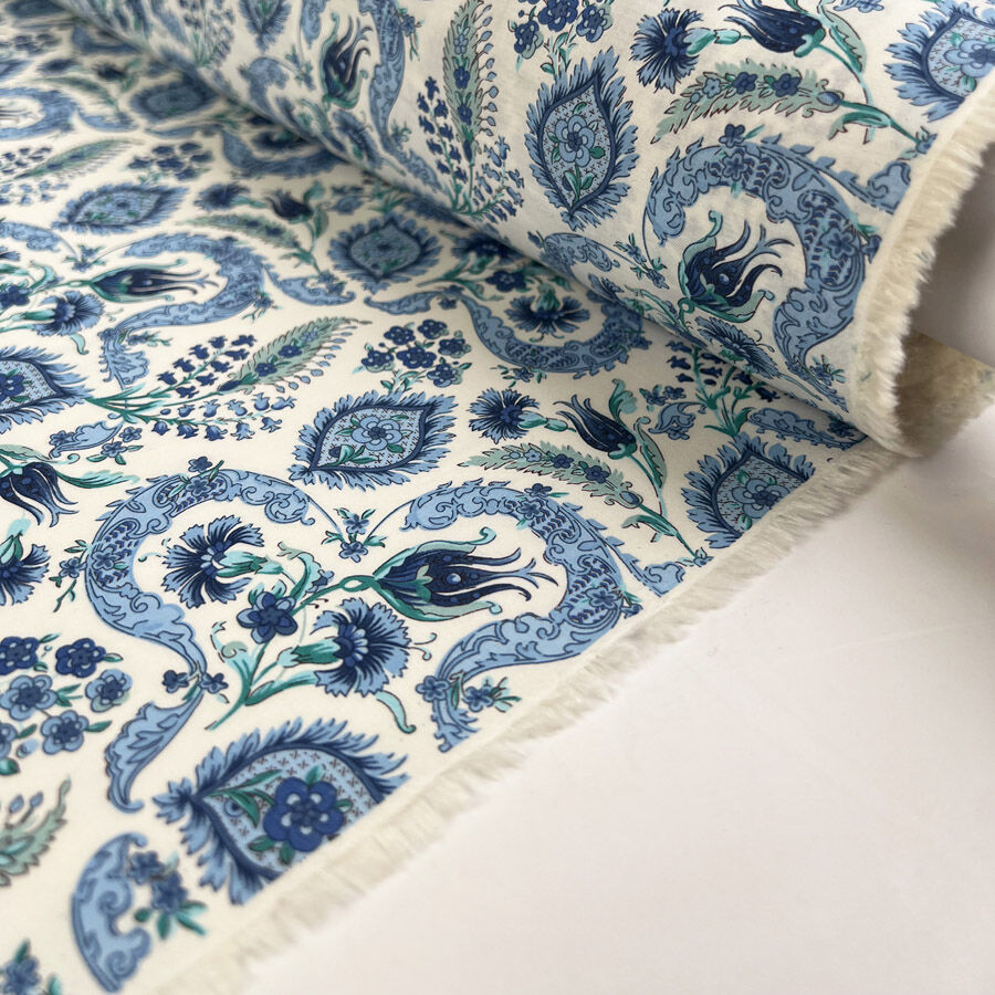 Pima Cotton Lawn Raj Blue Woven Paisley Floral White Dress Fabric Roll 171297C4 3B2E 4794 Bac1 4Be3E4Ca355E
