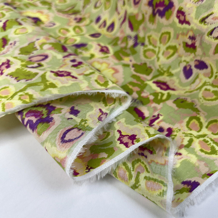 Pima Cotton Lawn Sacha Green Floral Woven Dress Fabric Fold