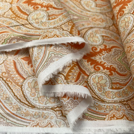 Pima Cotton Lawn Sungold Paisley Orange Floral Dress Fabric Fold