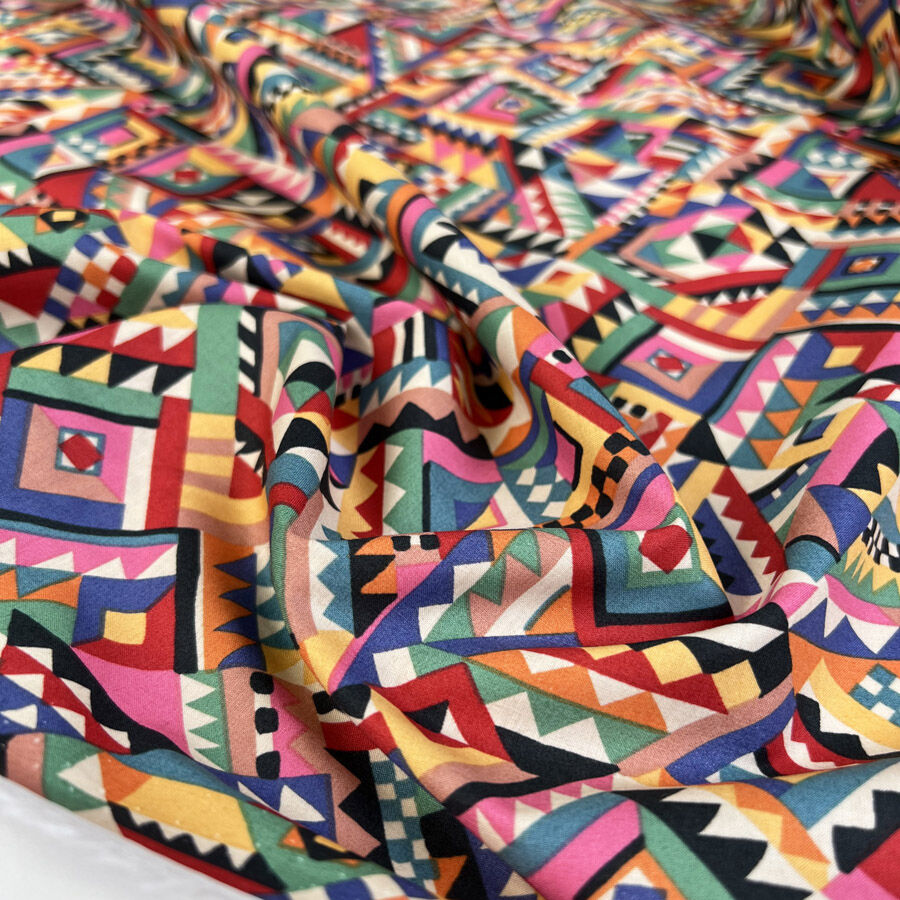 Pima Cotton Lawn Tessy Multicoloured Abstract Print Dress Fabric