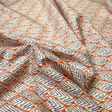 Pima Cotton Lawn Tribal Grove Orange Leaf Print Blue Woven Dress Fabric