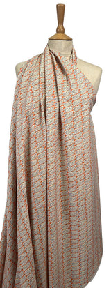 Pima Cotton Lawn Tribal Grove Orange Leaf Print Blue Woven Dress Fabric Mannequin