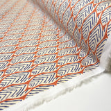 Pima Cotton Lawn Tribal Grove Orange Leaf Print Blue Woven Dress Fabric Roll