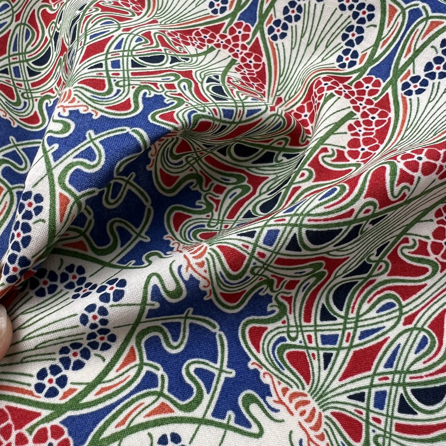 Pima Cotton Lawn Vine Red Vintage Abstract Dress Fabric