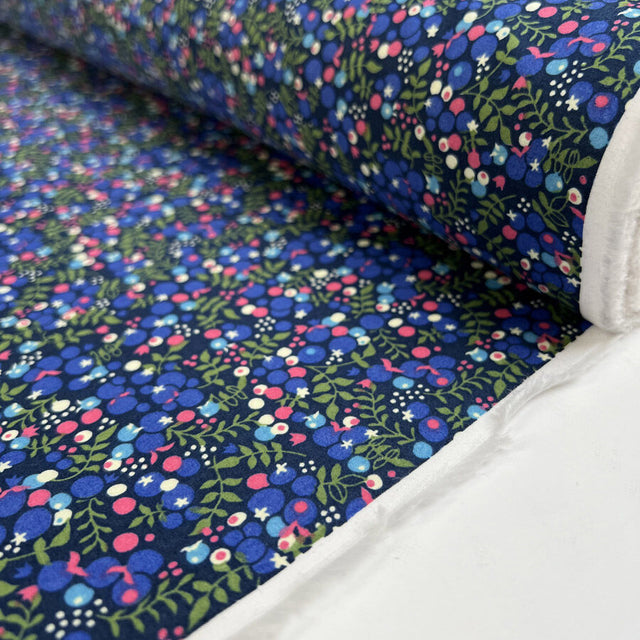 Pima Cotton Lawn Violet Vine Navy Purple Berry Print Dress Fabric Roll