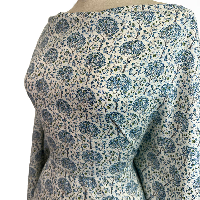 Pima Mulberry Tree Blue Cotton Lawn White Printed Dress Fabric Side