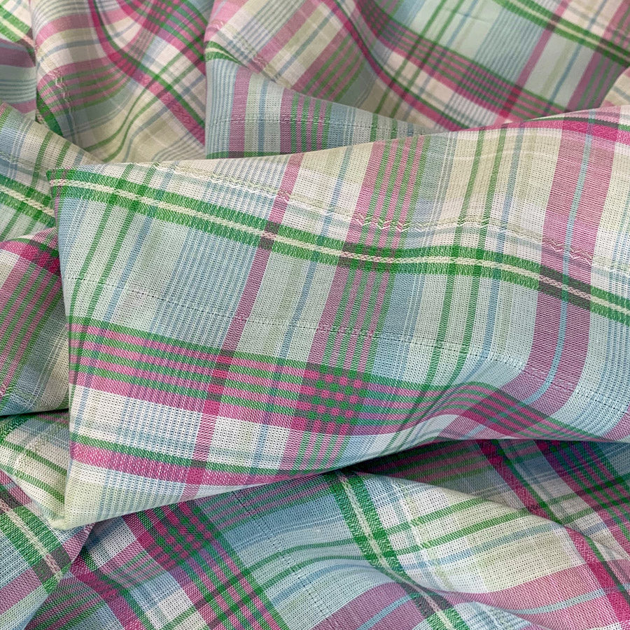Pink Green Ivory Checked Dress Fabric Cotton Lawn Apple And Rhubarb