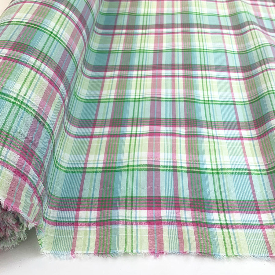 Pink Green Ivory Checked Dress Fabric Cotton Lawn Apple And Rhubarb Roll