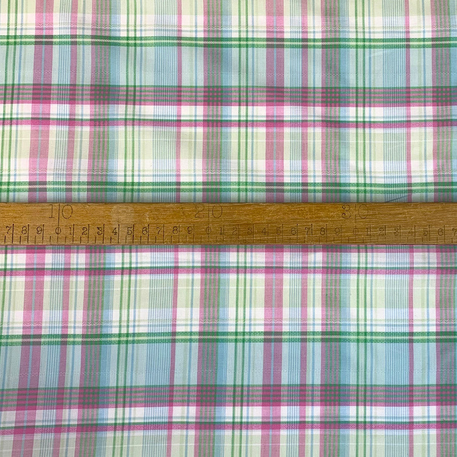 Pink Green Ivory Checked Dress Fabric Cotton Lawn Apple And Rhubarb Ruler