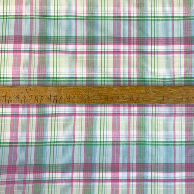 Pink Green Ivory Checked Dress Fabric Cotton Lawn Apple And Rhubarb Ruler