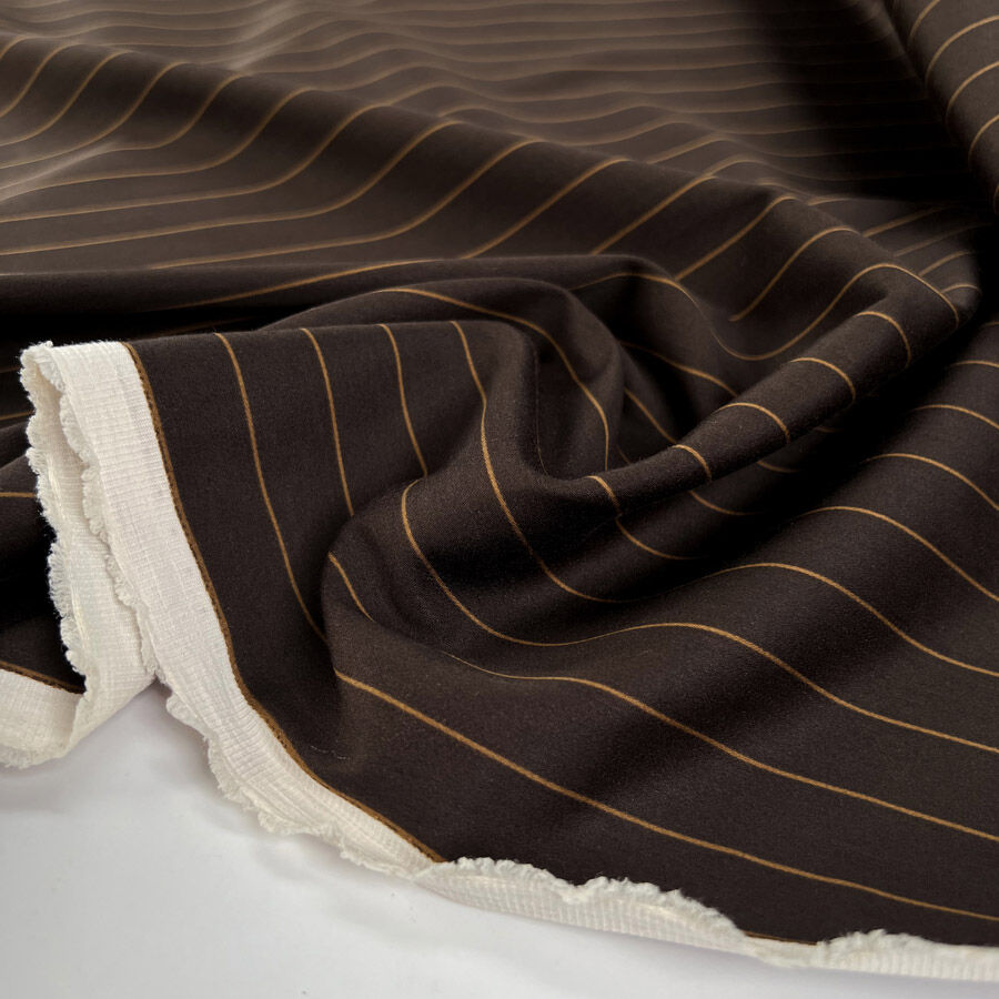 Pinstripe Brown Cotton Elastane Stretch Woven Shirting Fabric